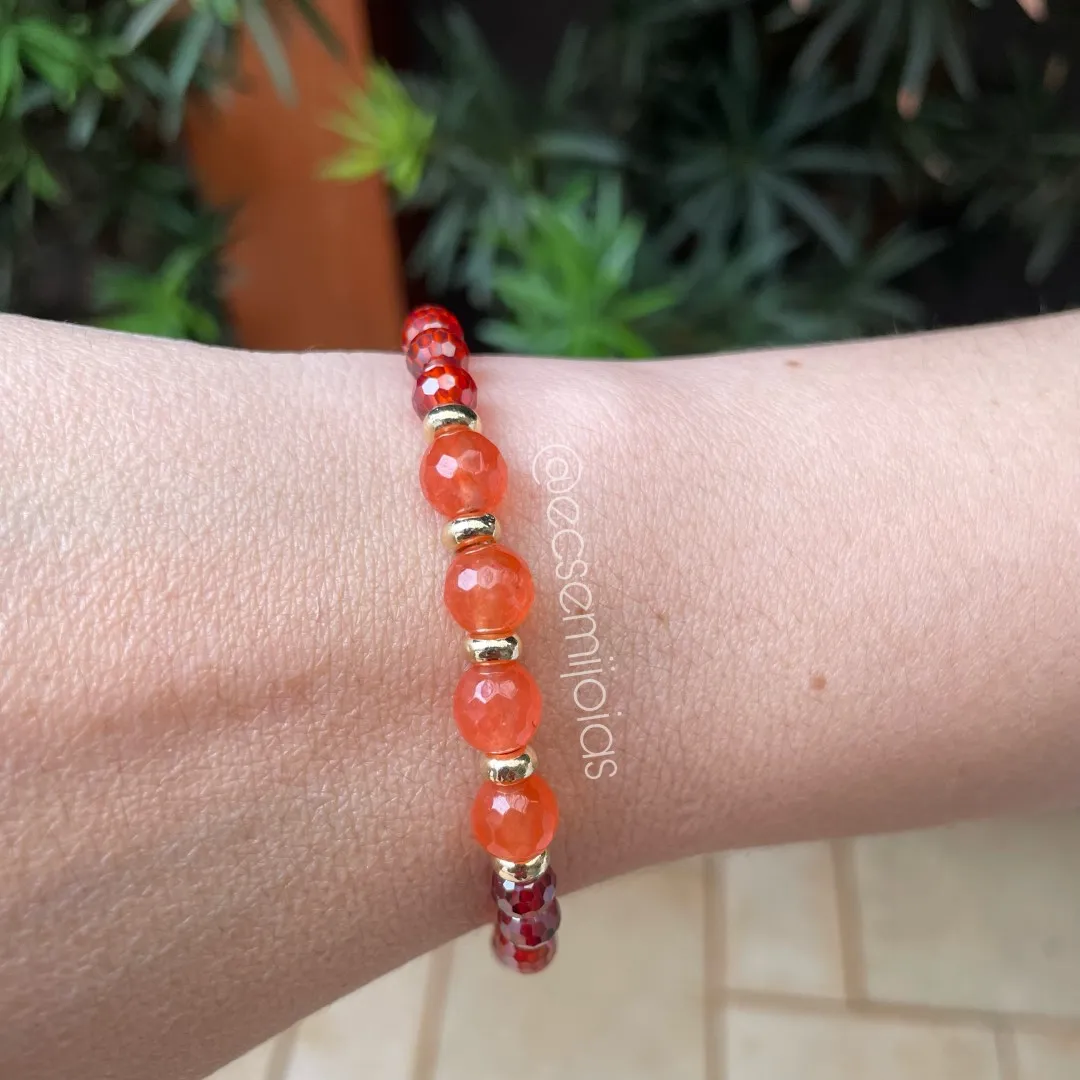 Pulseira com pedras naturais redondas - 18cm + 3cm extensor - banhado a ouro 18k