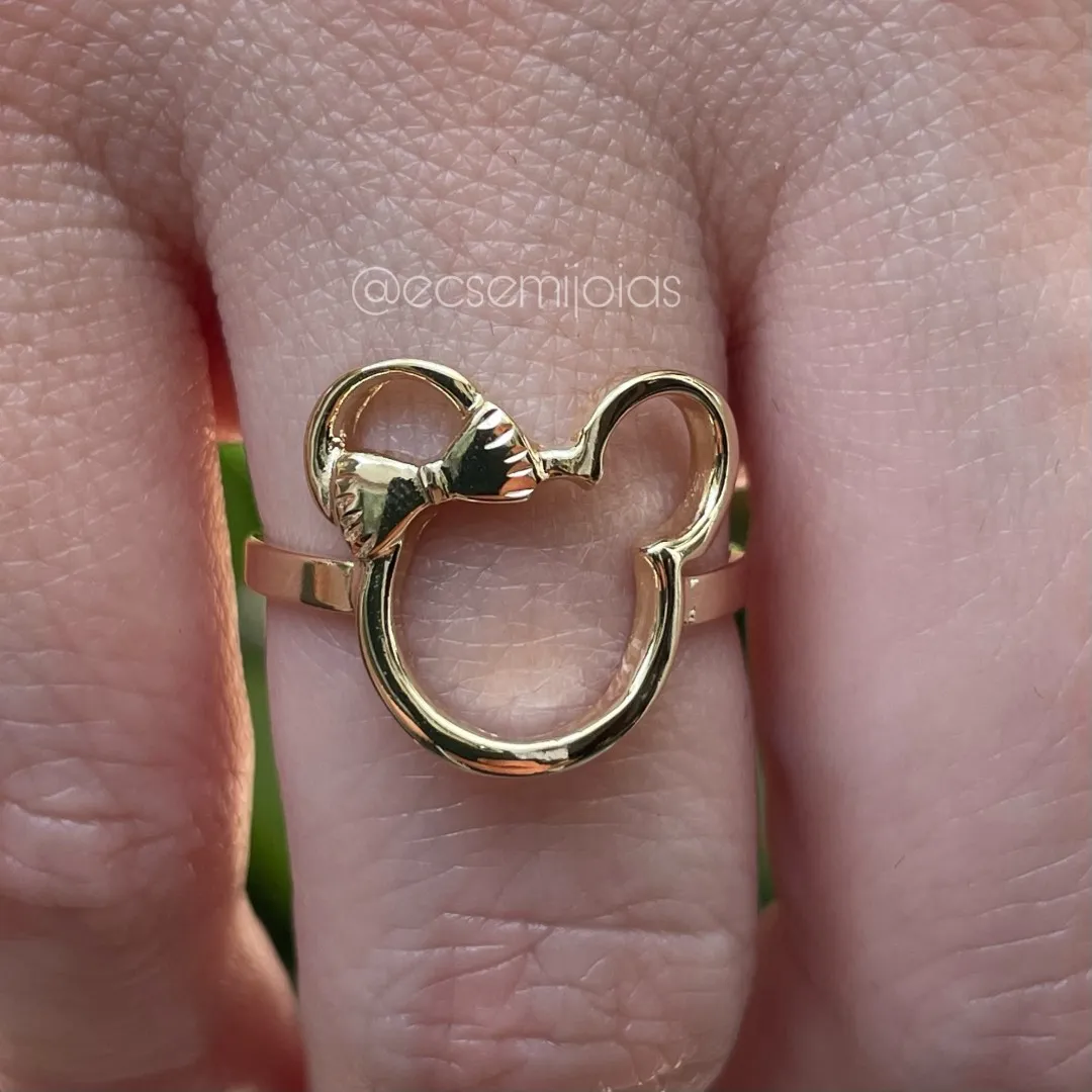 Anel Minnie liso vazado  - banhado a ouro 18k