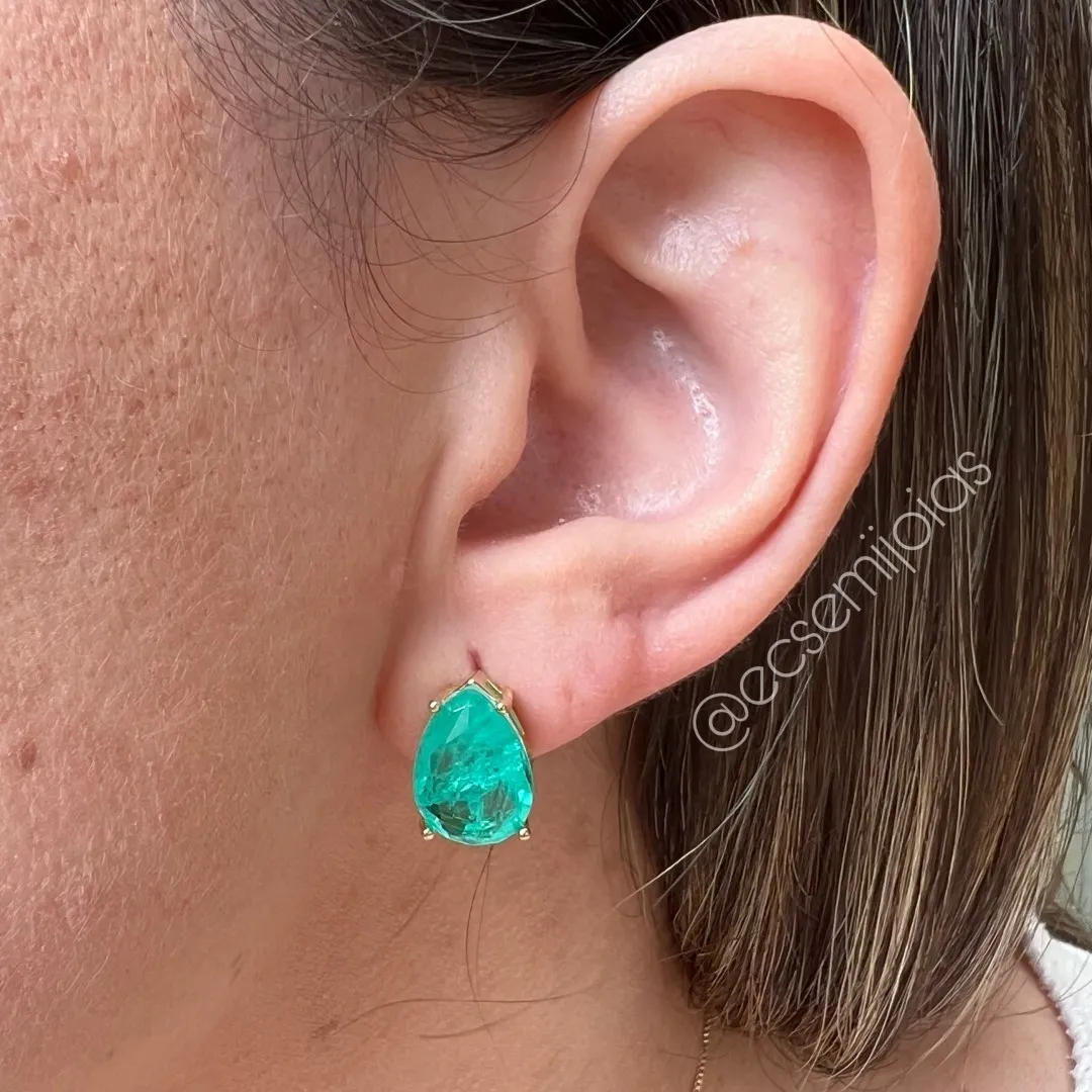 Brinco de pedra gota fusion - 10x14mm - banhado a ouro 18k