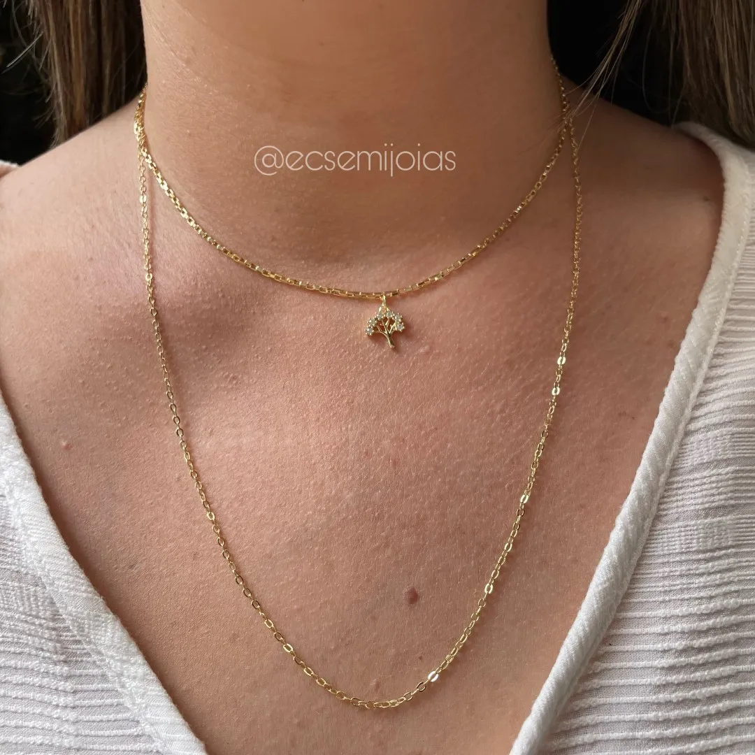Colar com 2 andares com árvore da vida cravejada - banhado a ouro 18k