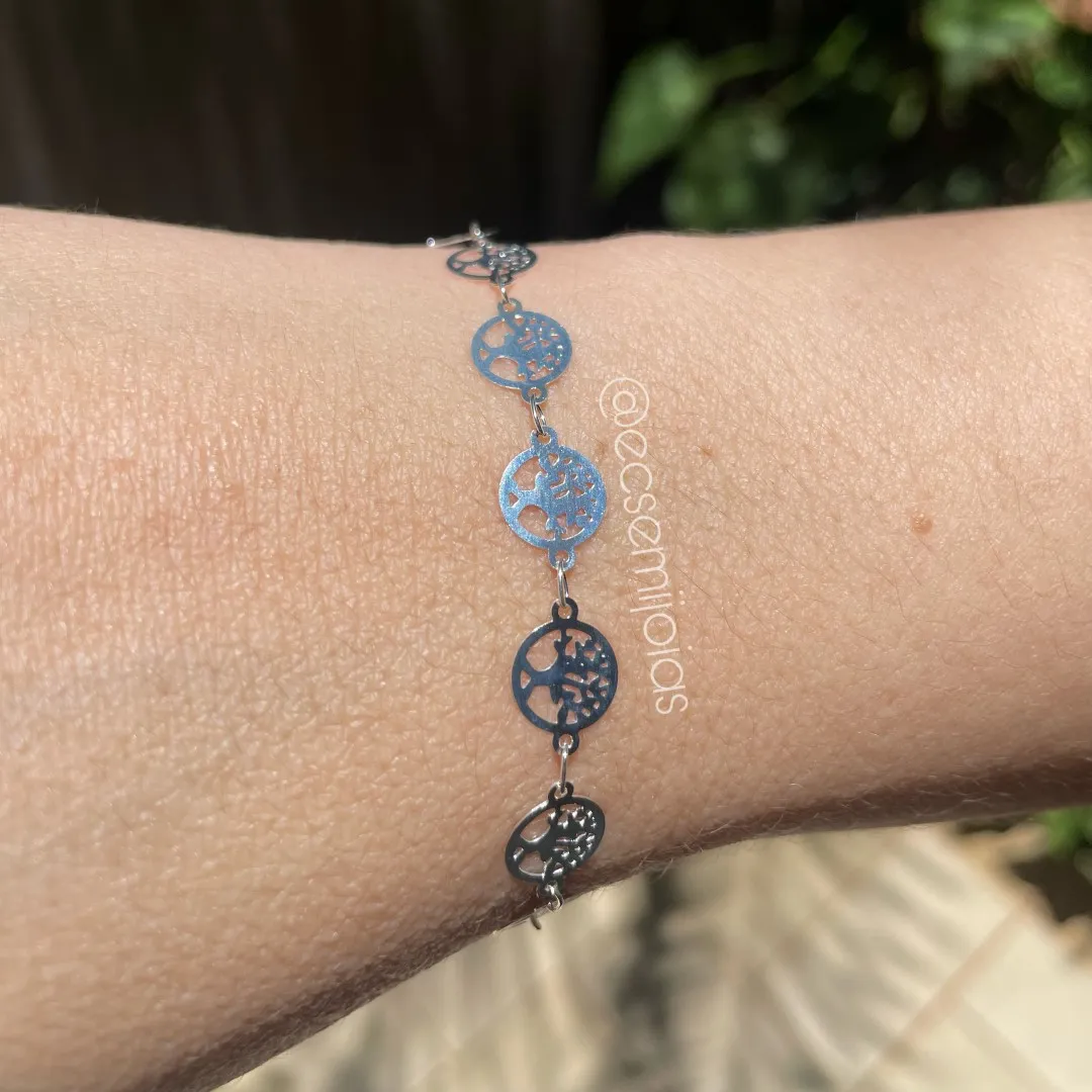 Pulseira 100% com moedas da árvore da vida - 16cm + extensor - banhado a prata 925