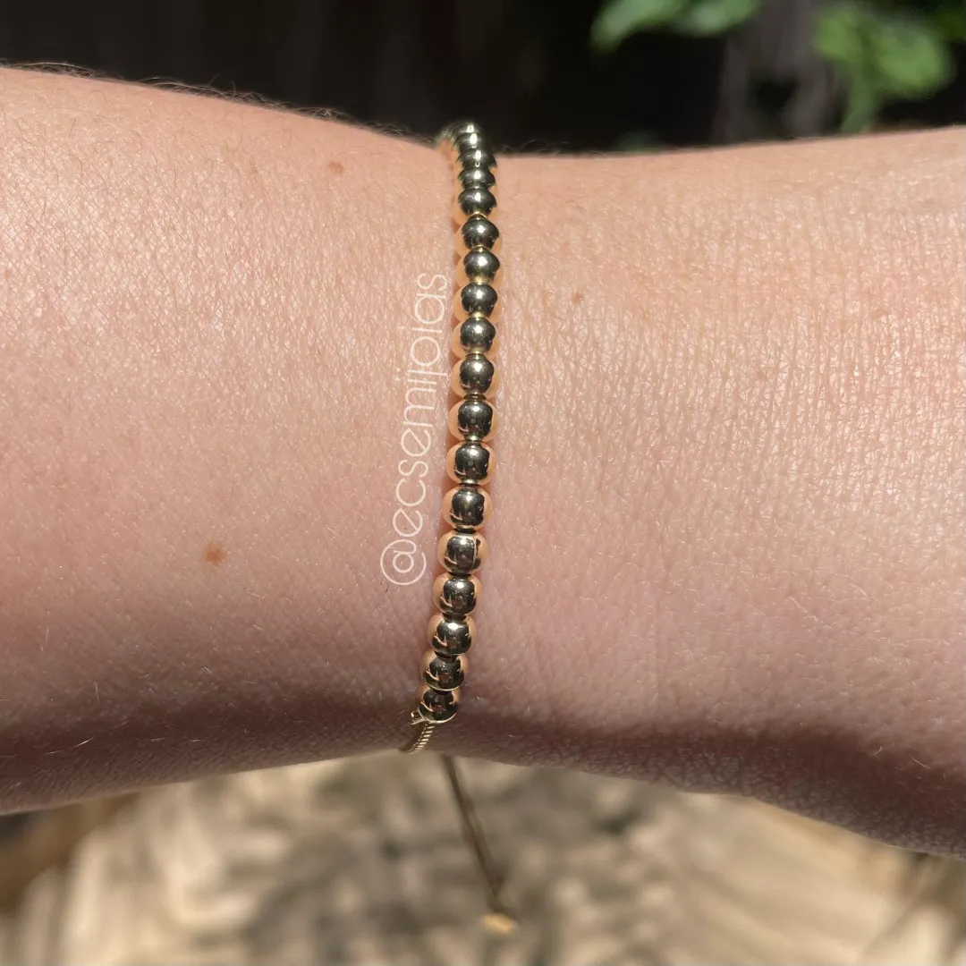 Pulseira com 100% bolas lisas - fecho ajustável - banhado a ouro 18k