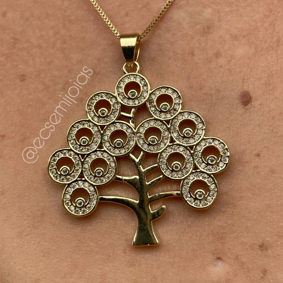 Colar com árvore da vida cravejada - banhado a ouro 18k