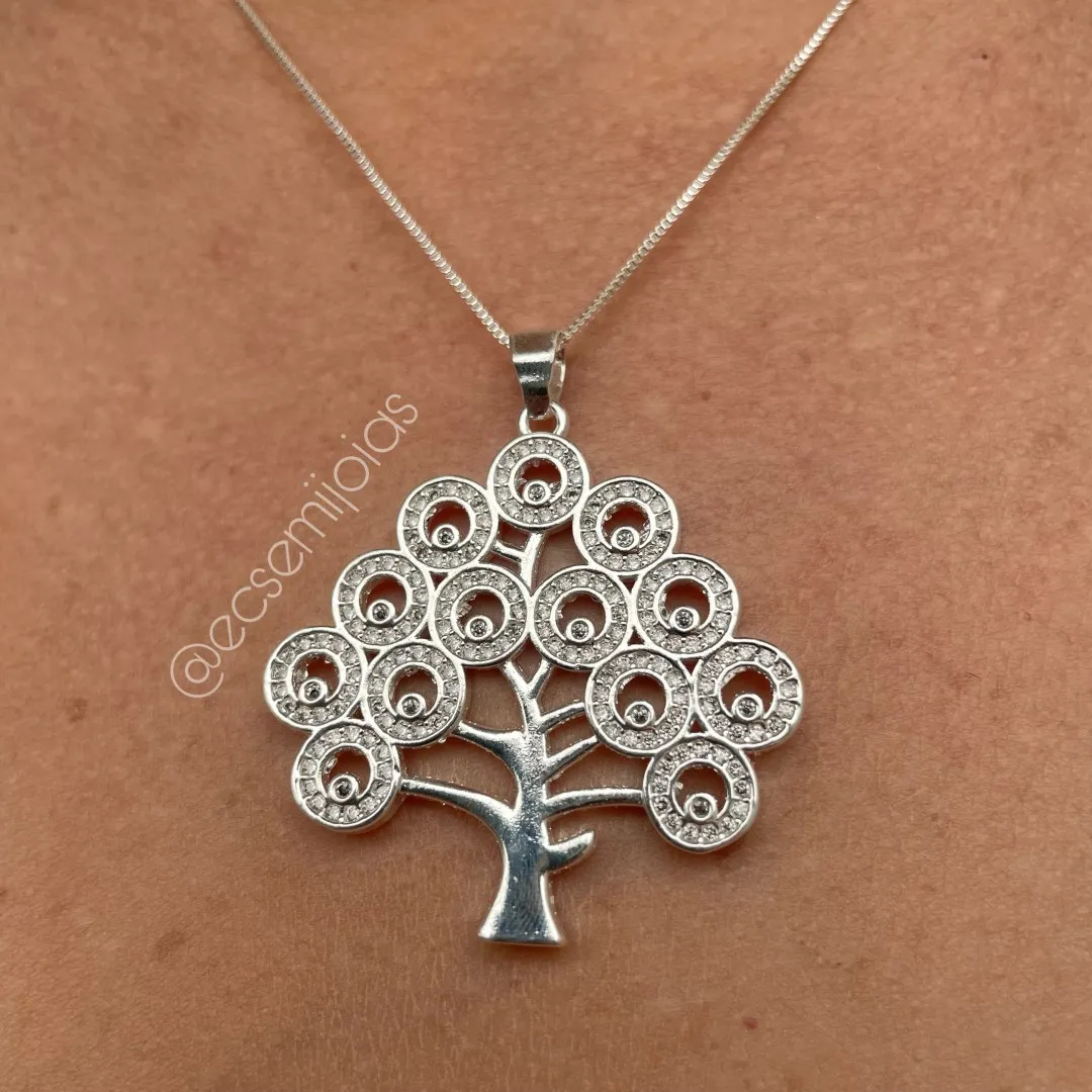 Colar com árvore da vida cravejada - banhado a prata 925