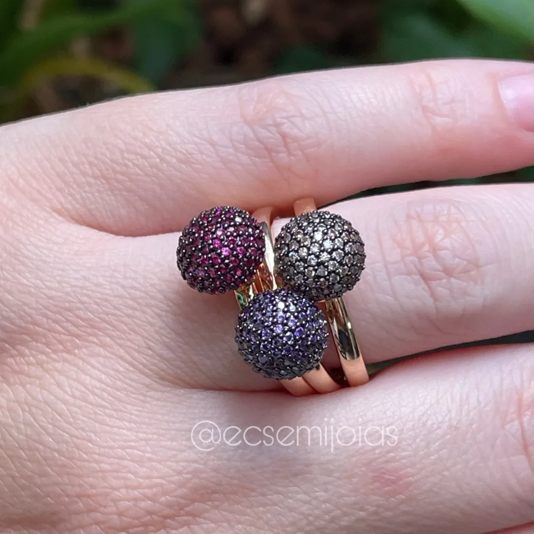 Anel trio com bolas cravejadas  - banhado a ouro 18k