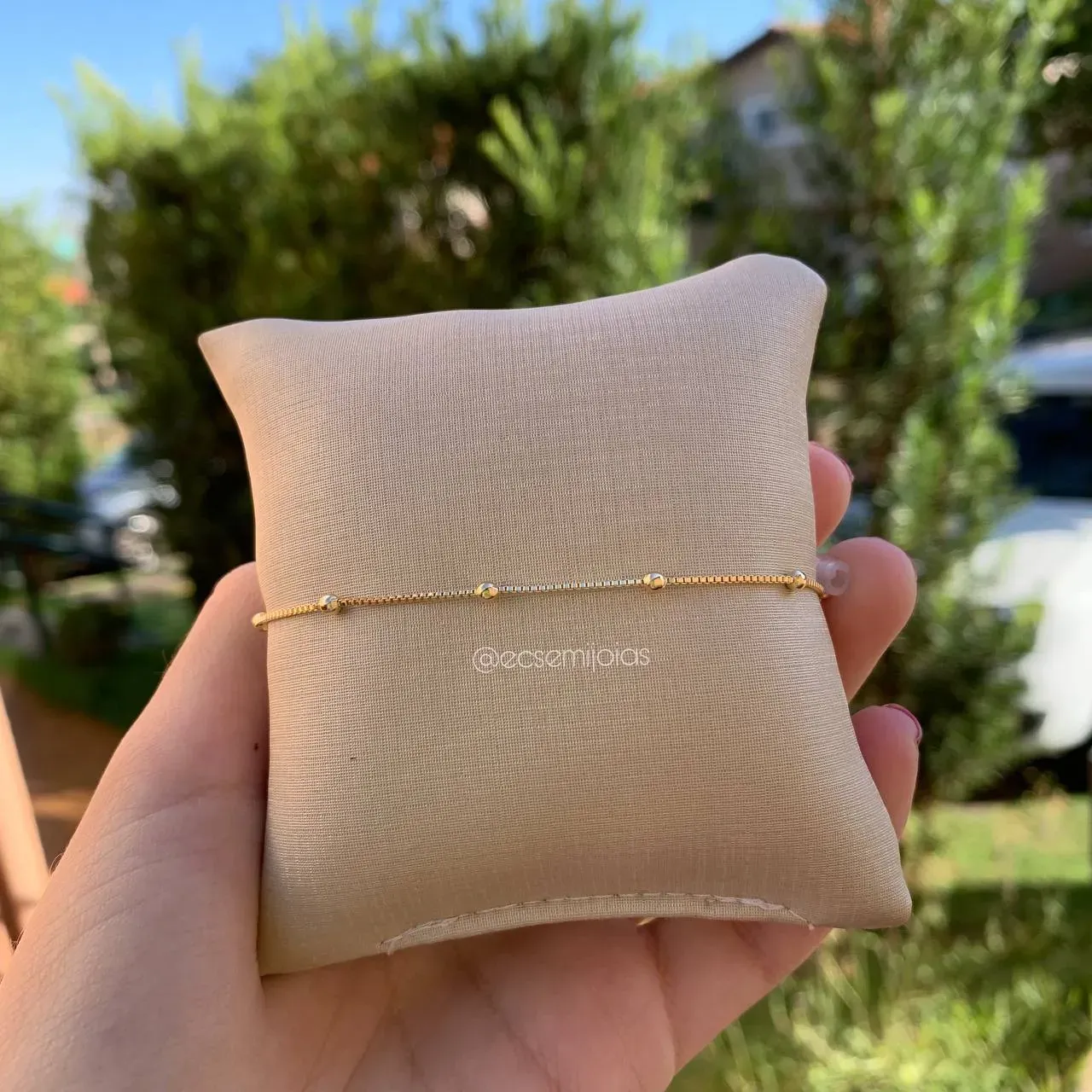 Pulseira infantil de bolinhas mais espaçadas - 11 cm + 3 de extensor - banhado a ouro 18k