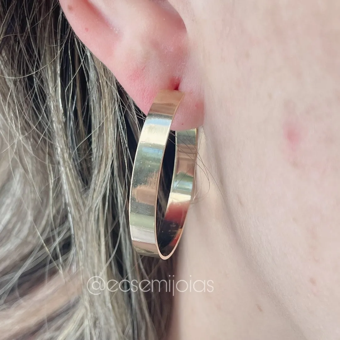 Argola maxxi de chapa lisa - 5mm x 3,5cm - banhado a ouro 18k