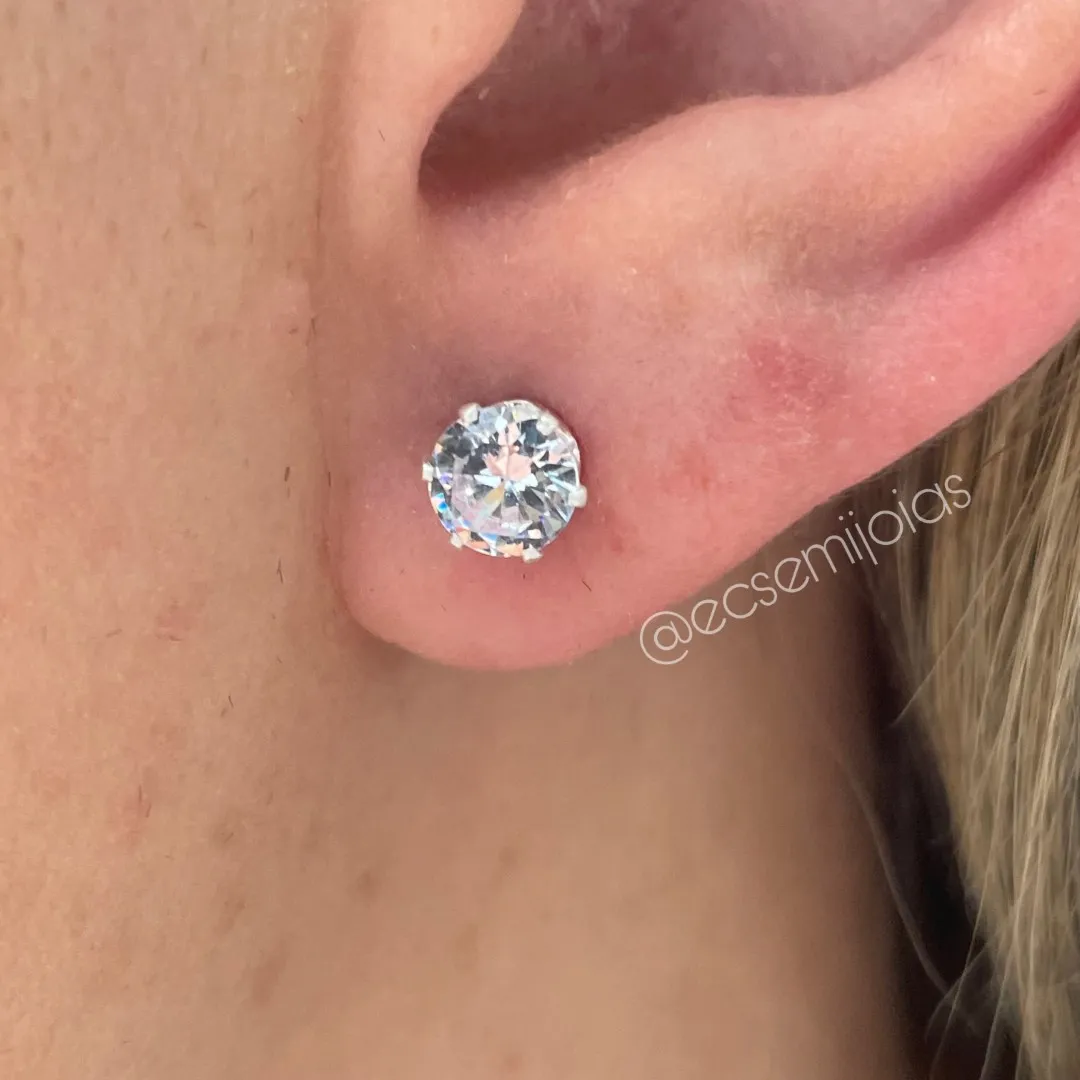 Brinco ponto de luz 6mm com 6 garras - banhado a prata 925
