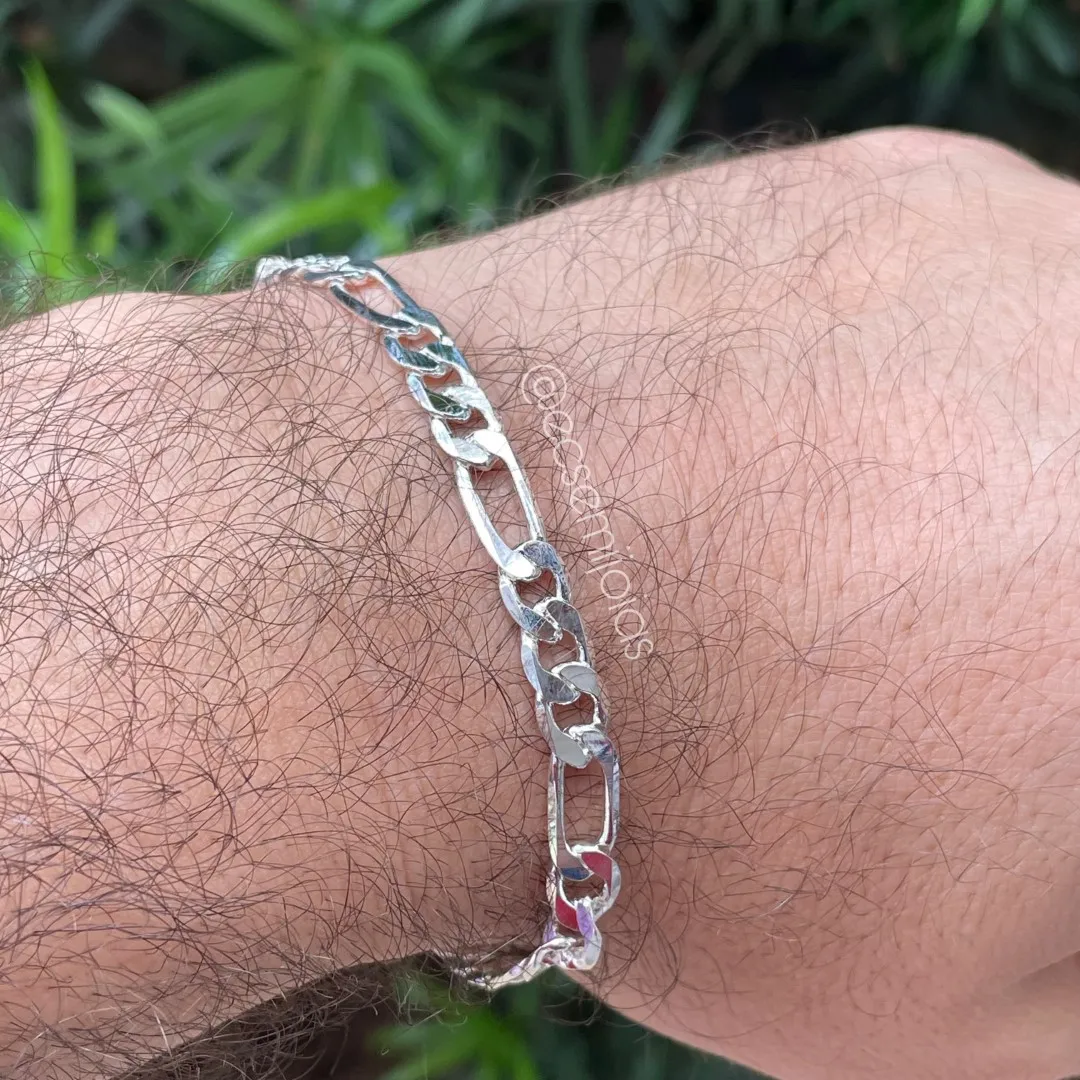 Pulseira masculina 3x1 6mm - banhado a prata 925