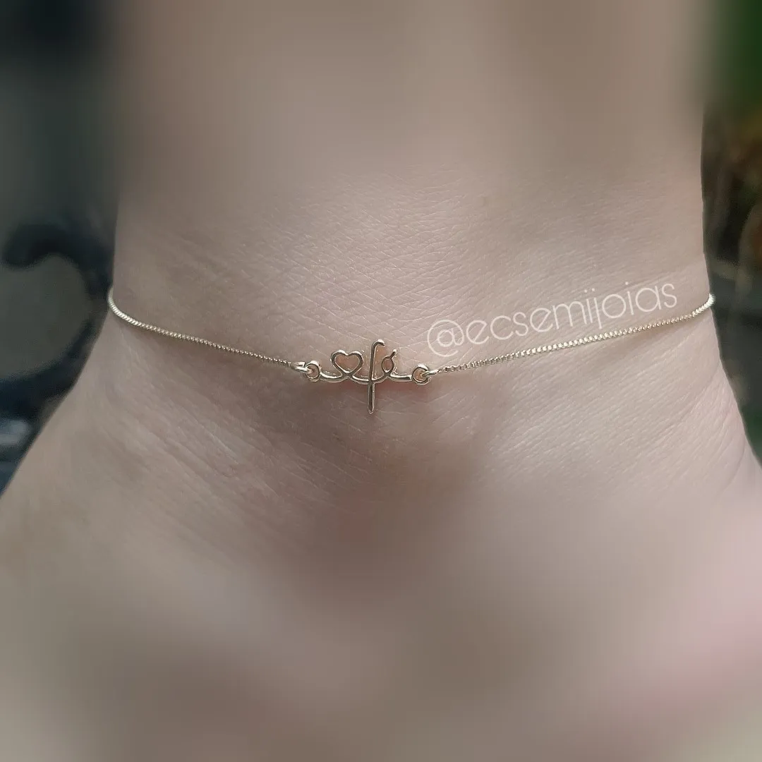 Tornozeleira escrito fé - 22cm + extensor - banhado a ouro 18k