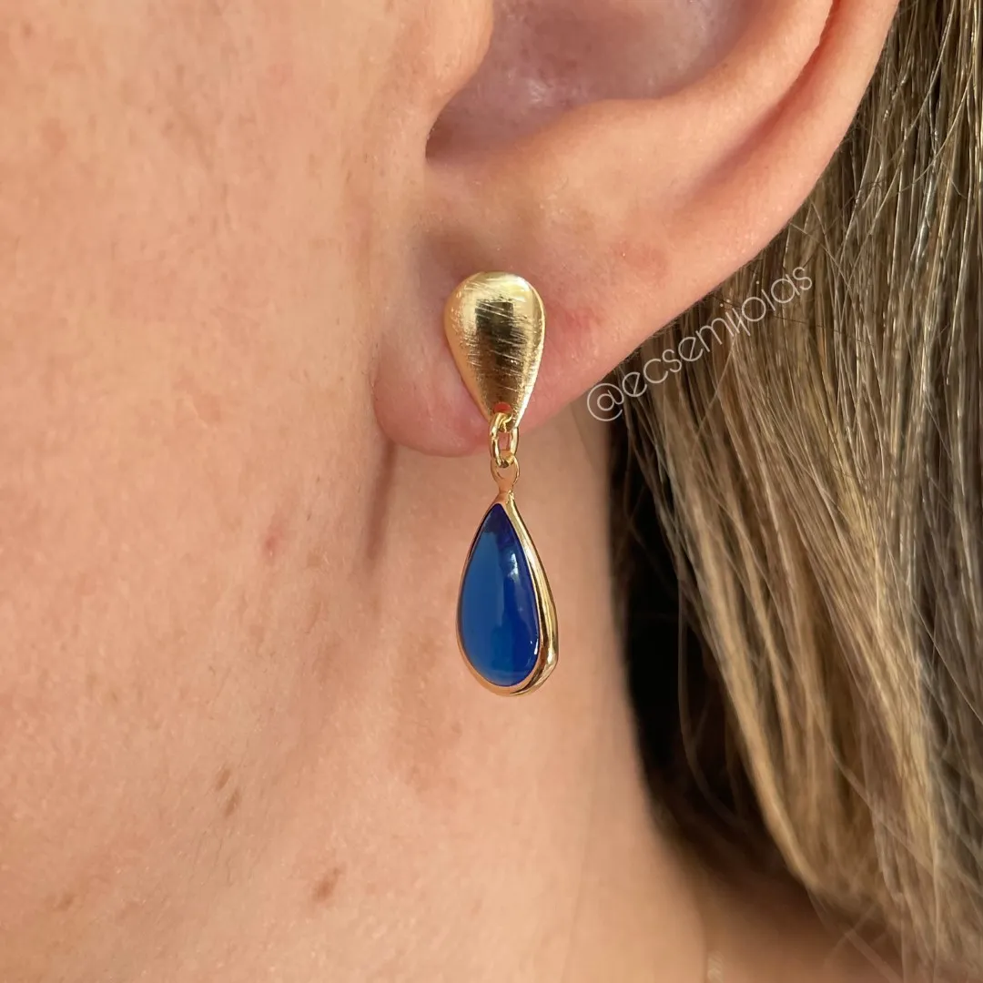 Conjunto de brinco e colar de gota cristal - banhado a ouro 18k