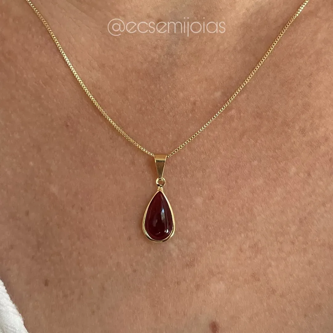 Conjunto de brinco e colar de gota cristal - banhado a ouro 18k
