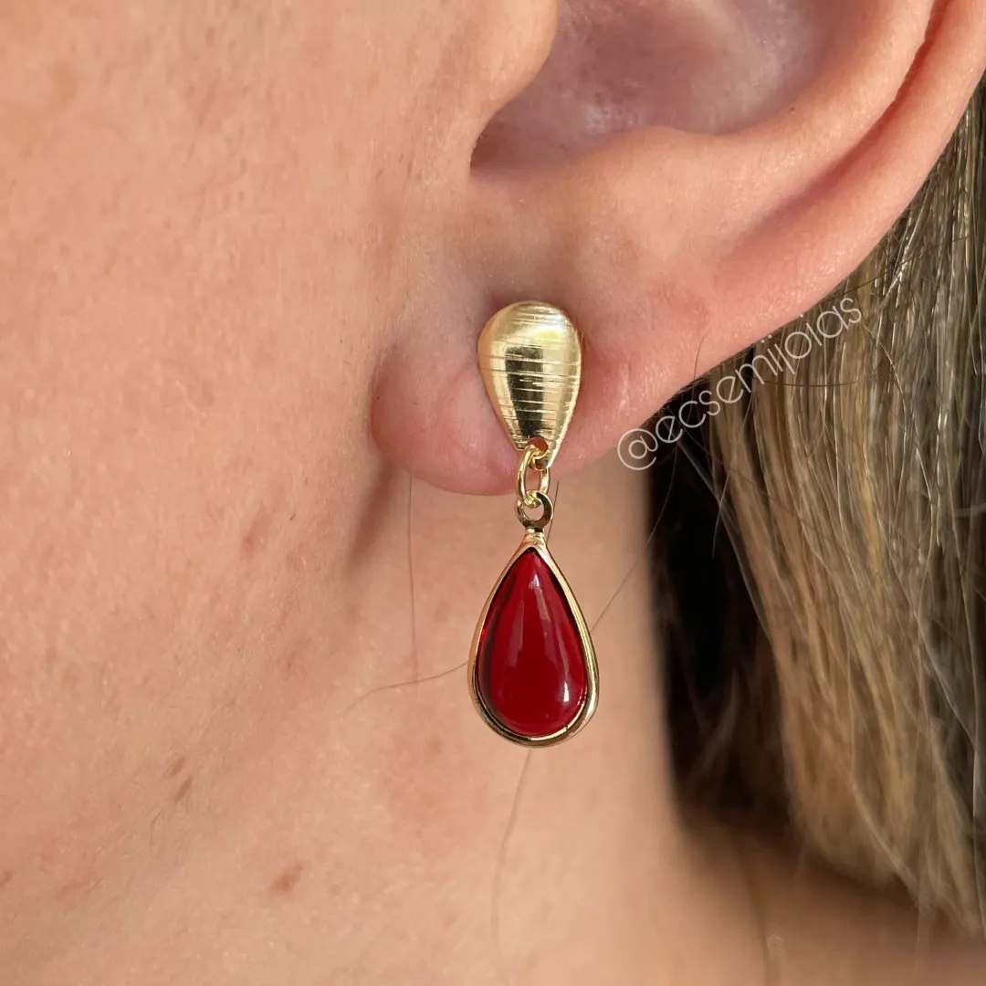 Conjunto de brinco e colar de gota cristal - banhado a ouro 18k