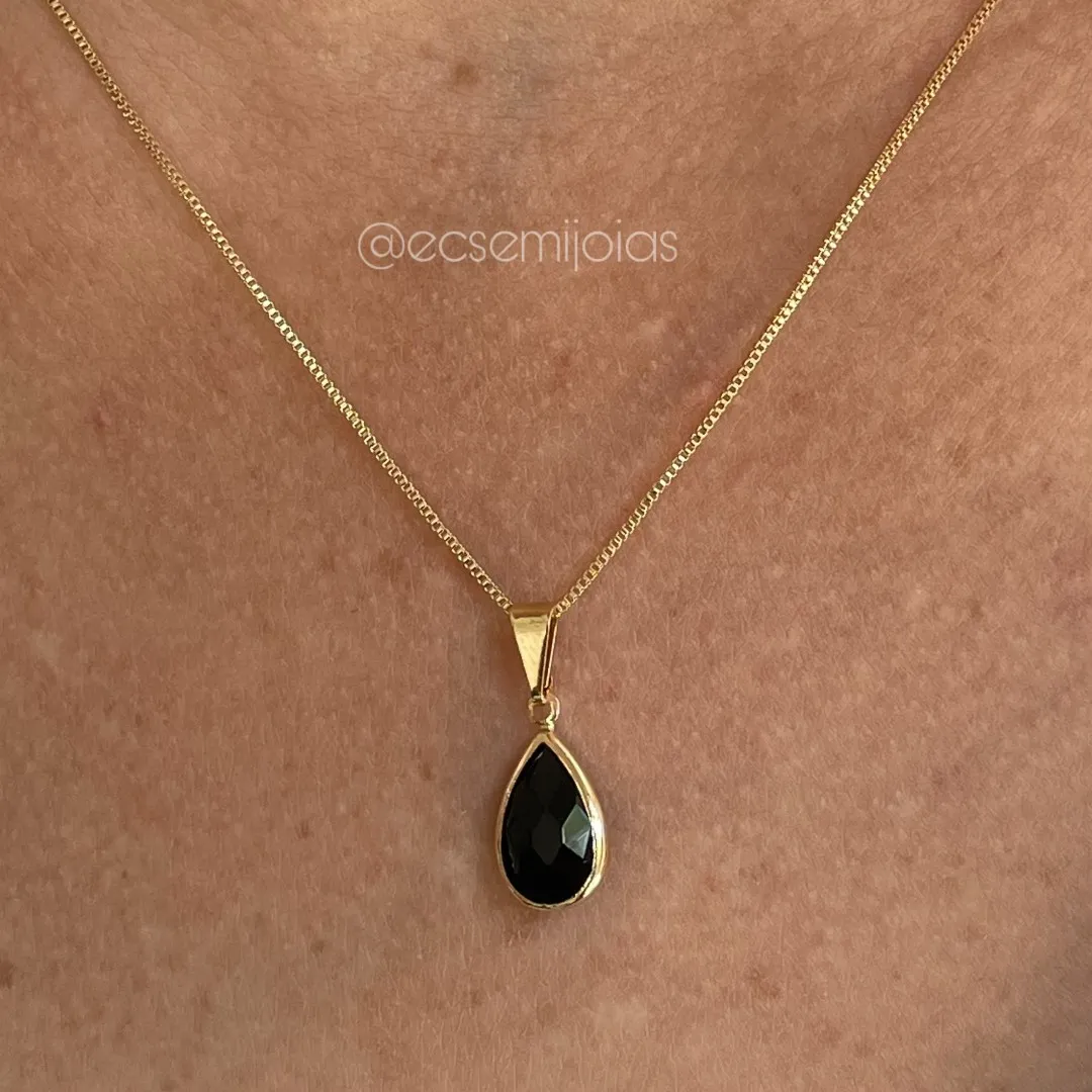 Conjunto de brinco e colar de gota cristal - banhado a ouro 18k