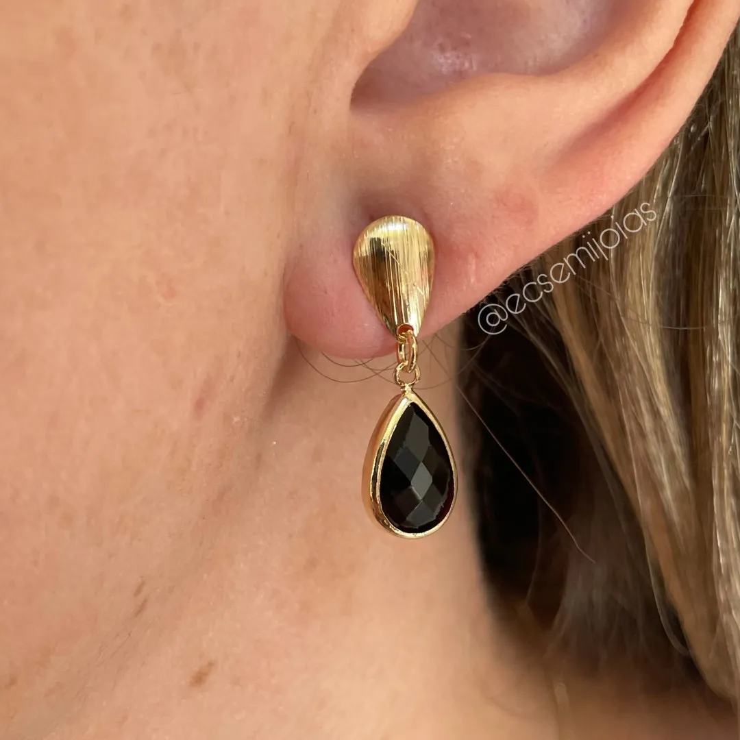 Conjunto de brinco e colar de gota cristal - banhado a ouro 18k