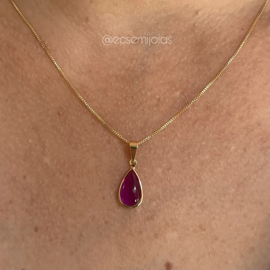 Conjunto de brinco e colar de gota cristal - banhado a ouro 18k