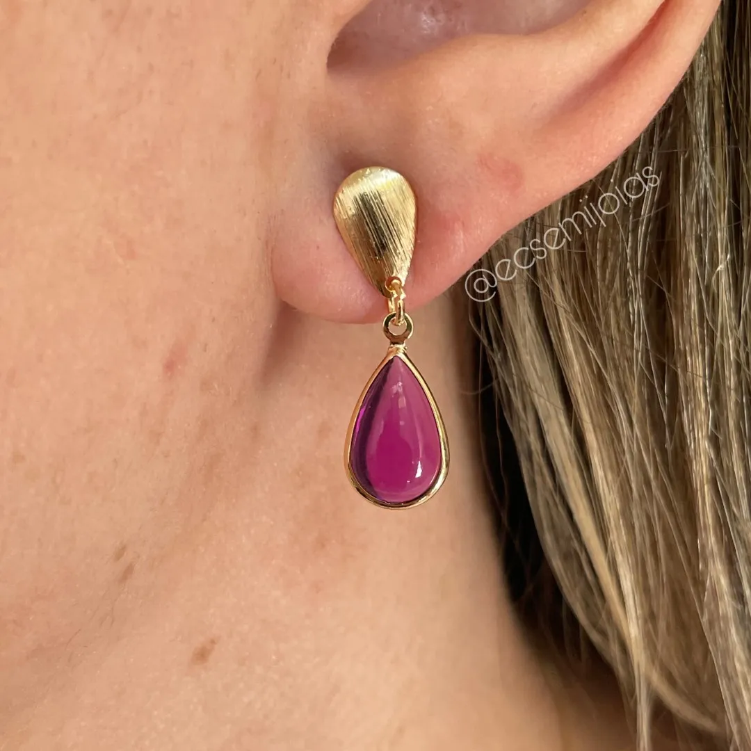 Conjunto de brinco e colar de gota cristal - banhado a ouro 18k