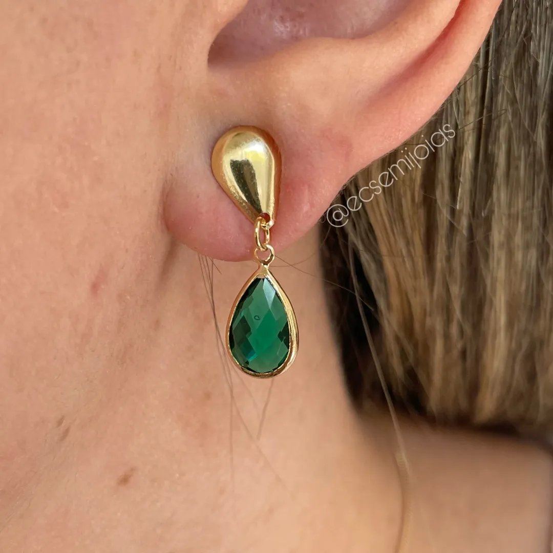 Conjunto de brinco e colar de gota cristal - banhado a ouro 18k