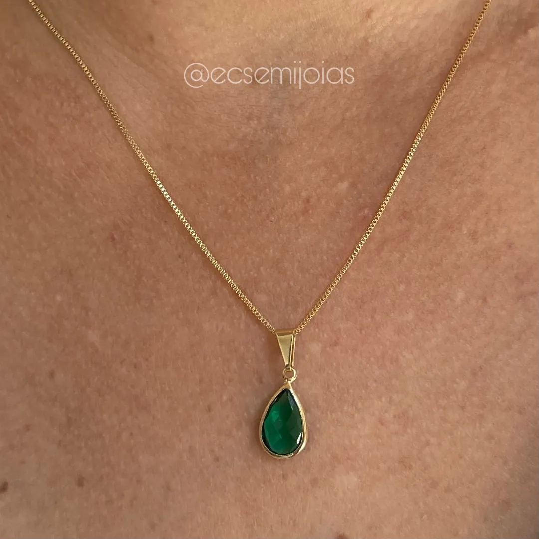 Conjunto de brinco e colar de gota cristal - banhado a ouro 18k