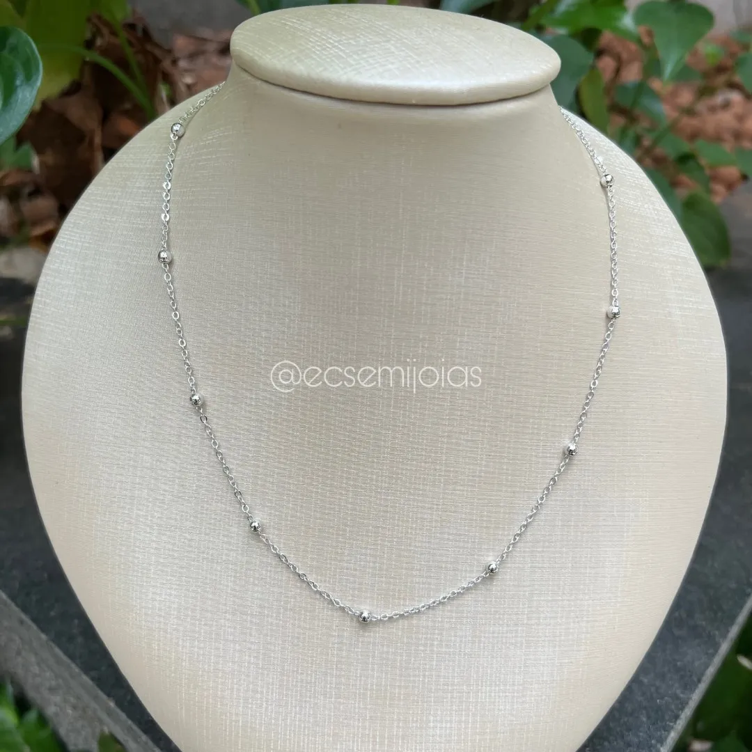 Colar com corrente de bolinhas - 45cm - banhado a ródio branco