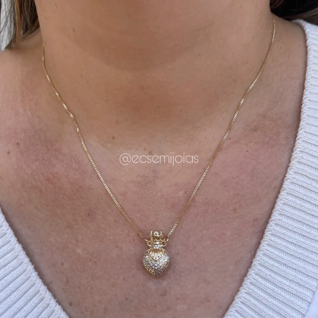 Colar com perfumeiro de coração cravejado - 45cm - banhado a ouro 18k