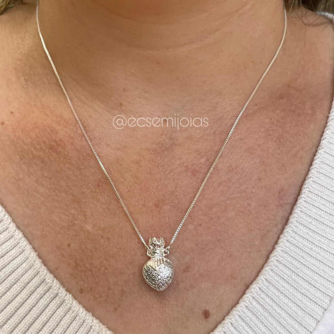 Colar com perfumeiro de coração cravejado - 45cm - banhado a prata 925