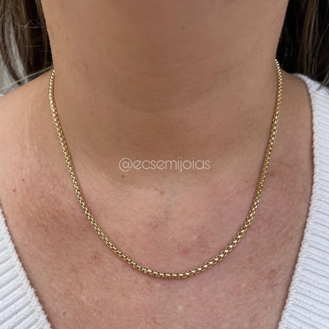 Colar elo palmeira 2mm - 45cm - banhado a ouro 18k