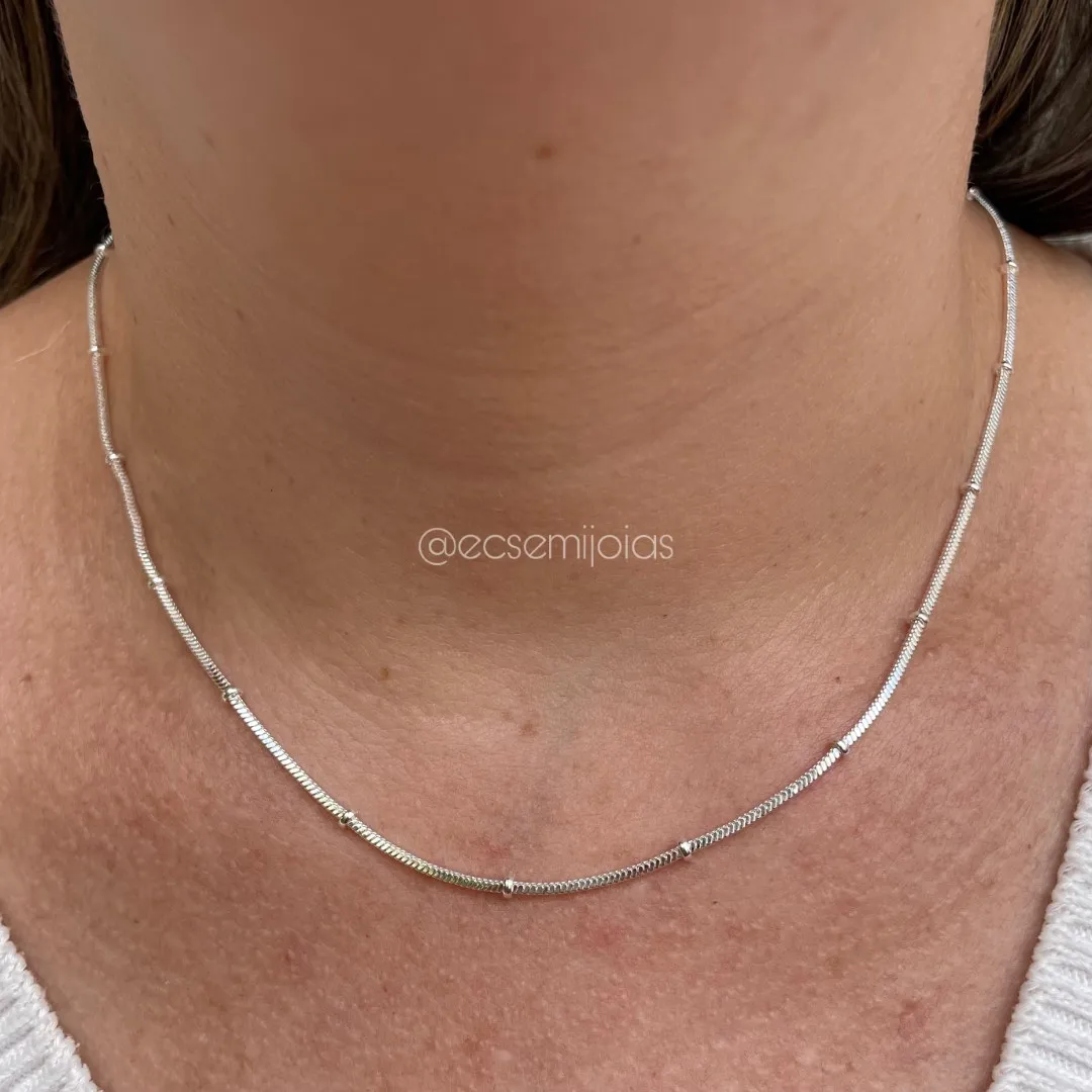 Colar rabo de rato 1,5mm com bolinhas lisas - 45cm - banhado a prata 925