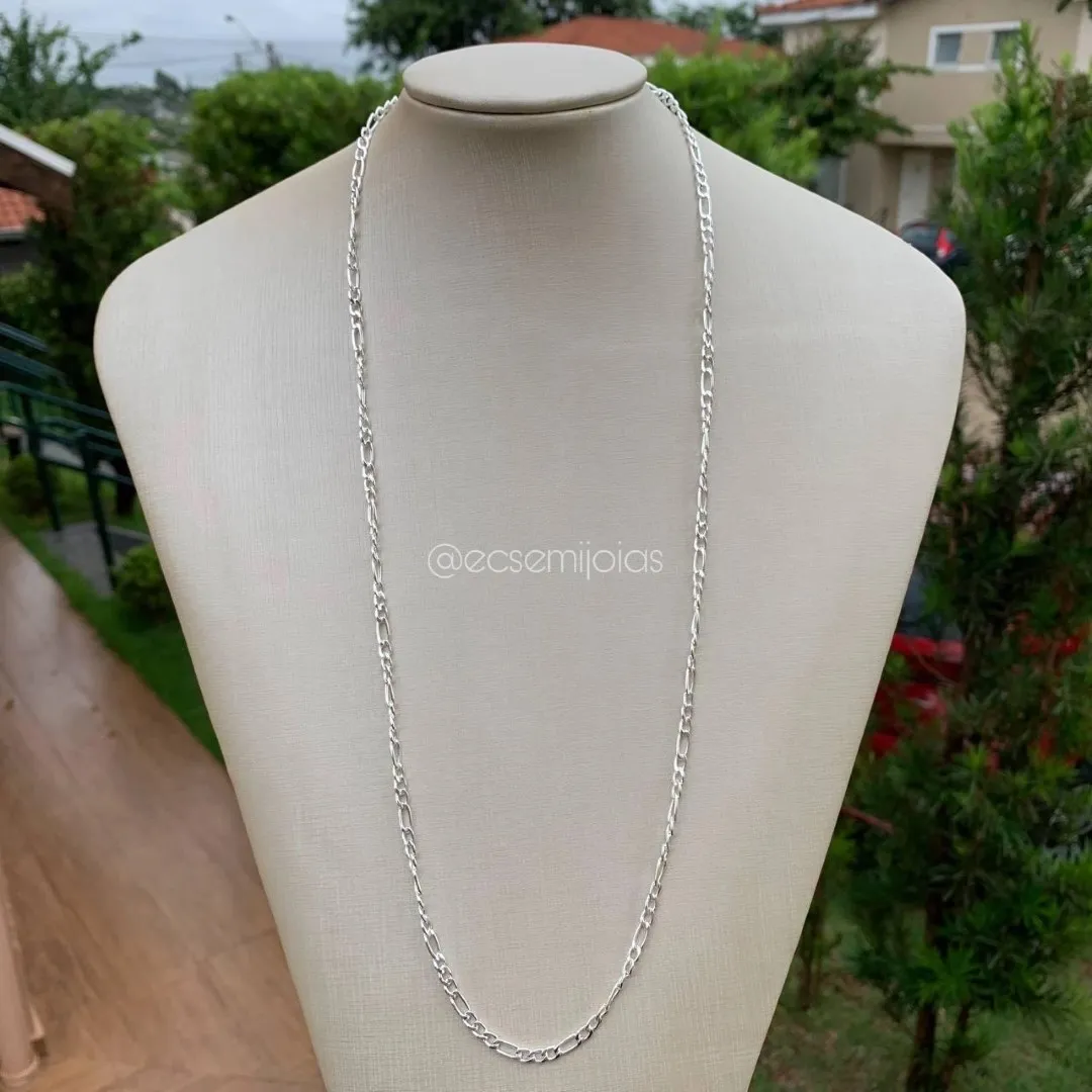 Corrente masculina fígaro 3x1 - 4mm de espessura - 60cm - banho de prata 925