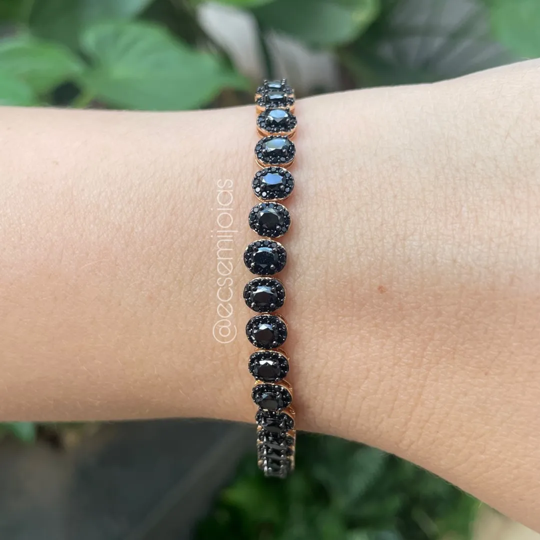 Pulseira 100% de pedras ovais cravejado em volta - 19cm + extensor - banhado a ouro 18k