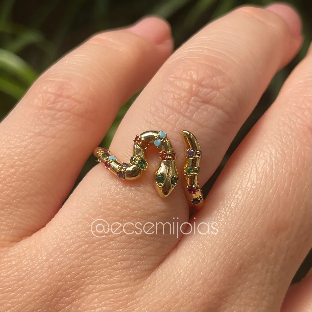 Anel de cobra cravejada - banhado a ouro 18k
