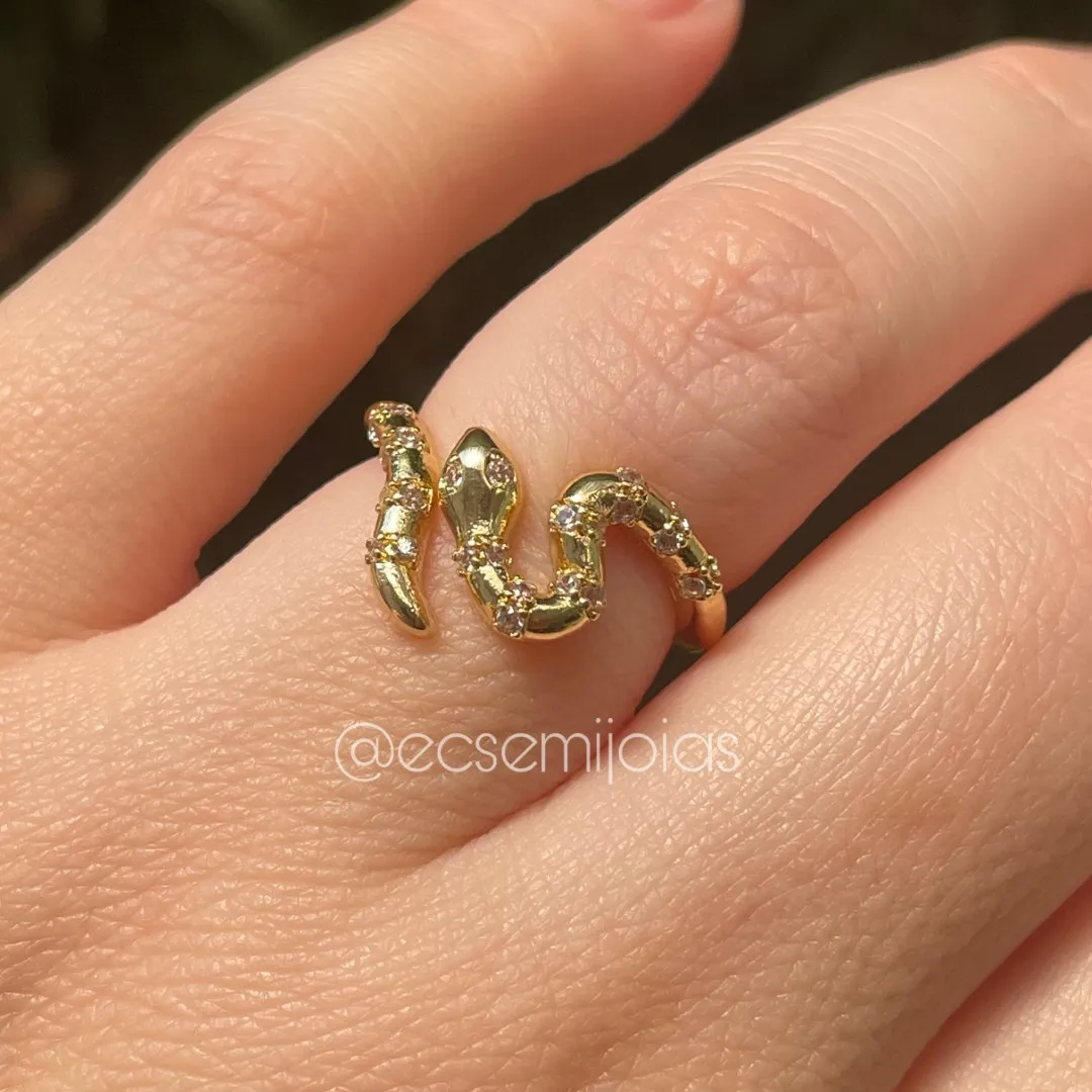 Anel de cobra cravejada - banhado a ouro 18k