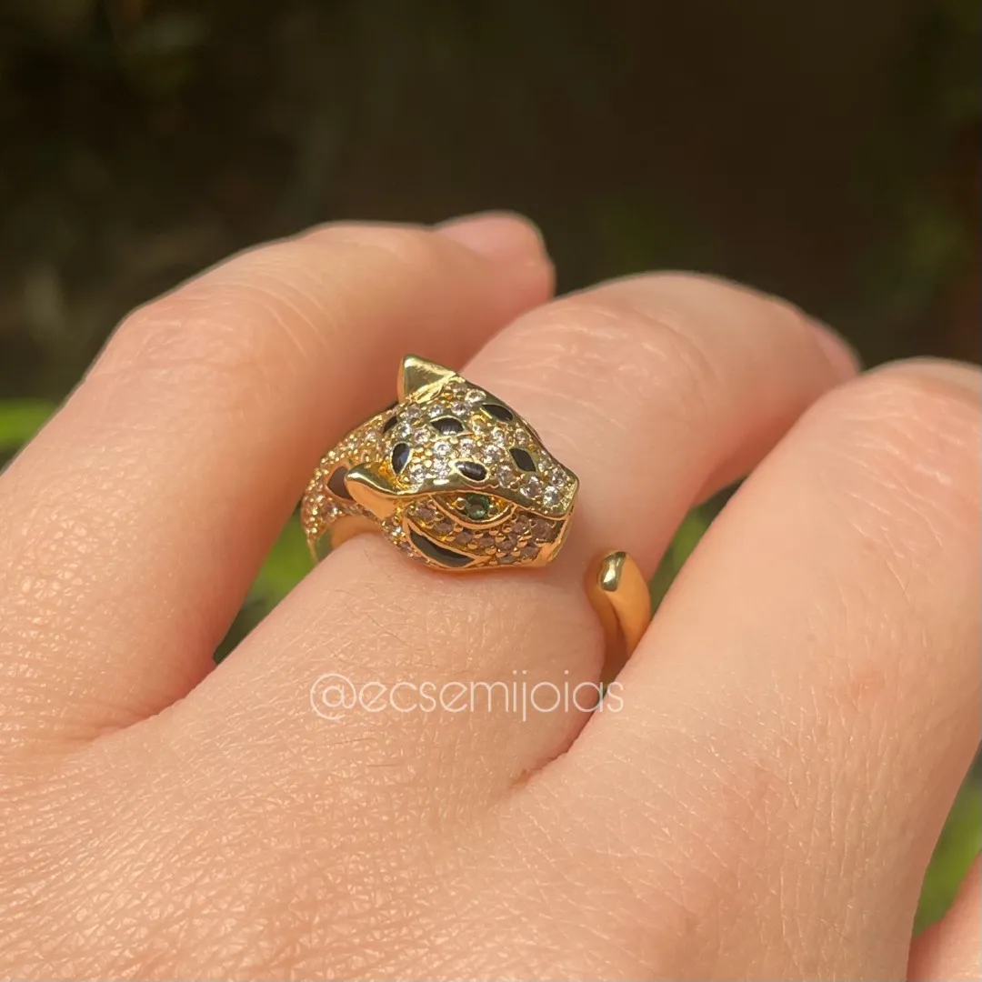 Anel pantera cravejada - banhado a ouro 18k