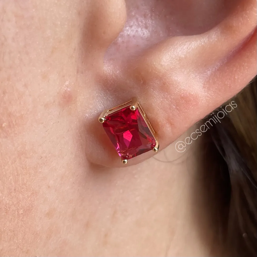 Brinco de zircônia retangular - banhado a ouro 18k