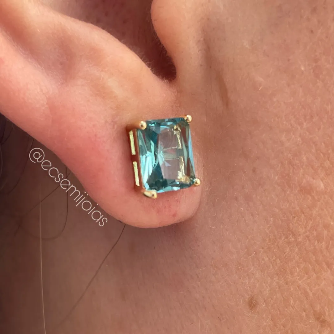 Brinco de zircônia retangular - banhado a ouro 18k