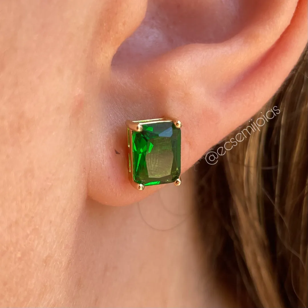 Brinco de zircônia retangular - banhado a ouro 18k