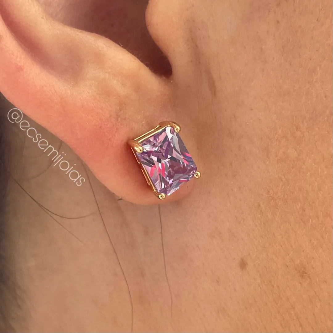 Brinco de zircônia retangular - banhado a ouro 18k