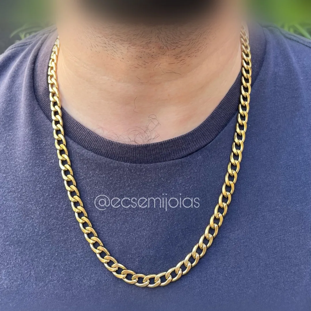 Colar masculino grumet 8mm - 60cm - aço dourado