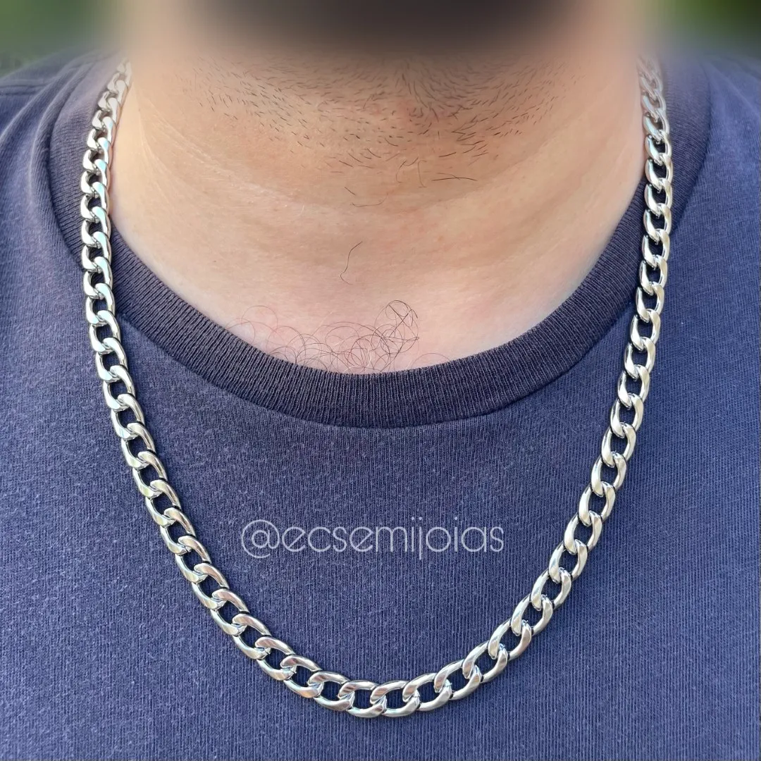Colar masculino grumet 8mm - 60cm - aço prata