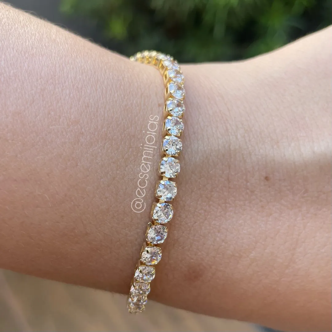 Pulseira com 100% de zircônias redondas - banhado a ouro 18k