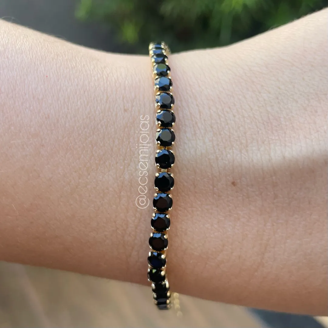 Pulseira com 100% de zircônias redondas - banhado a ouro 18k