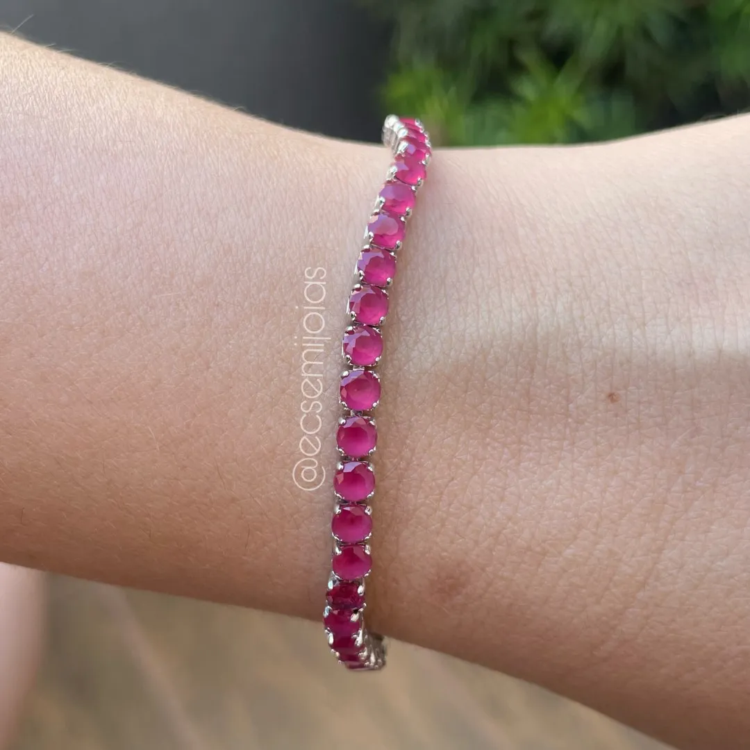Pulseira com 100% de zircônias redondas - banhado a ródio branco