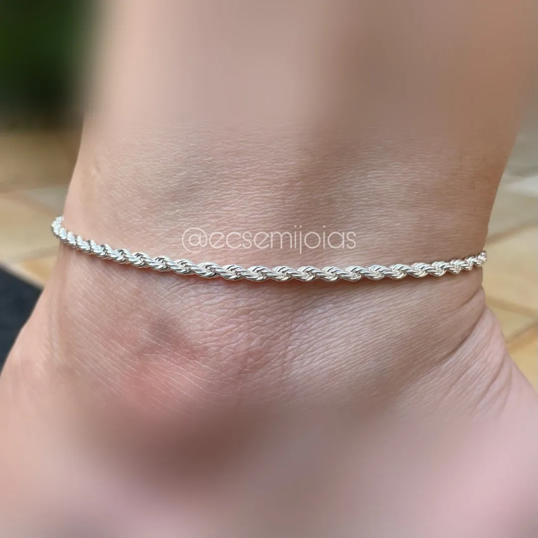 Tornozeleira cordão baiano 3mm - 23cm + 5 extensor - banhado a prata 925