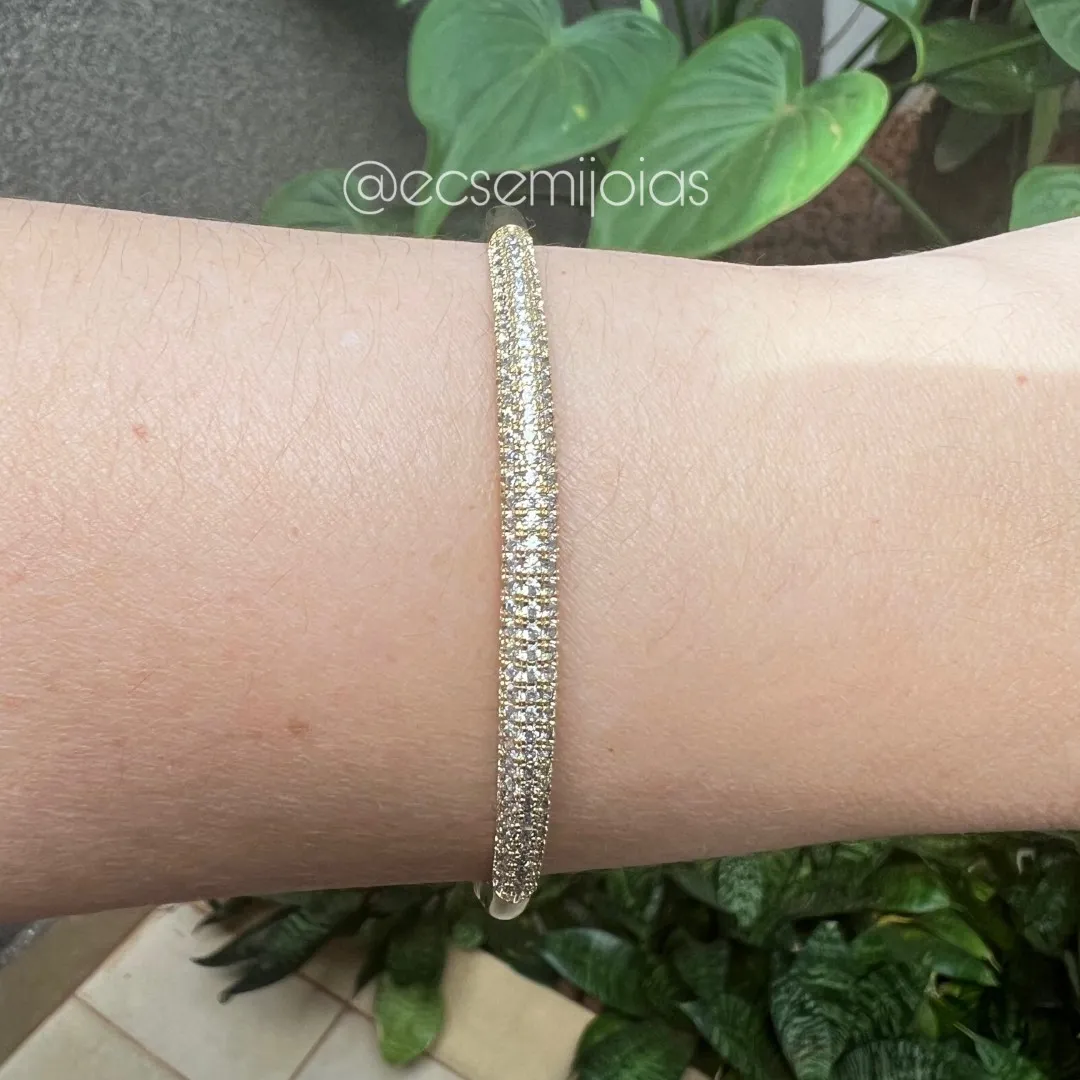 Bracelete com 5 fileiras cravejadas  - banhado a ouro 18k