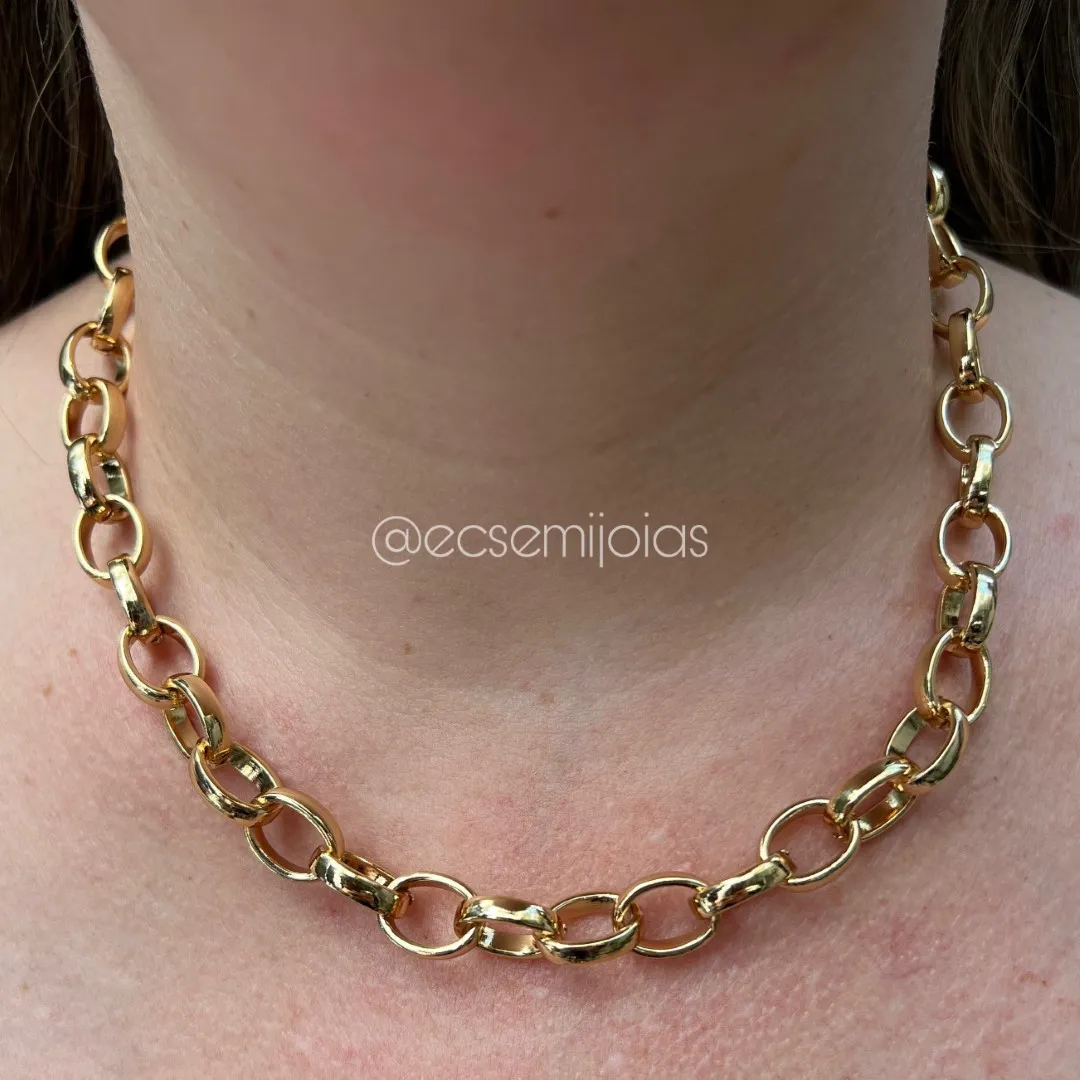 Colar de elos ovais 11mm - 45cm - banhado a ouro 18k