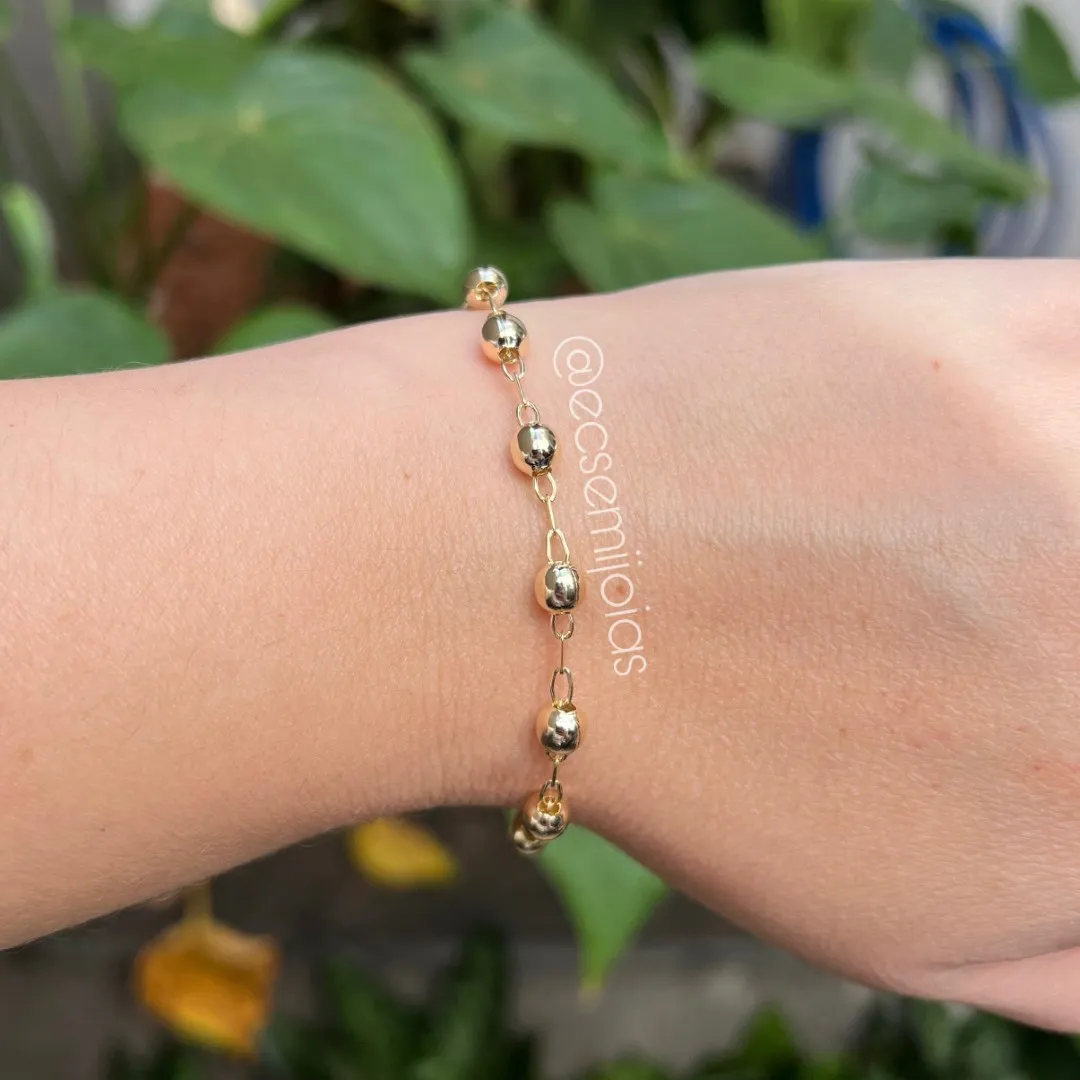 Pulseira com 10 bolas lisas de 5mm  - 18cm - banhado a ouro 18k