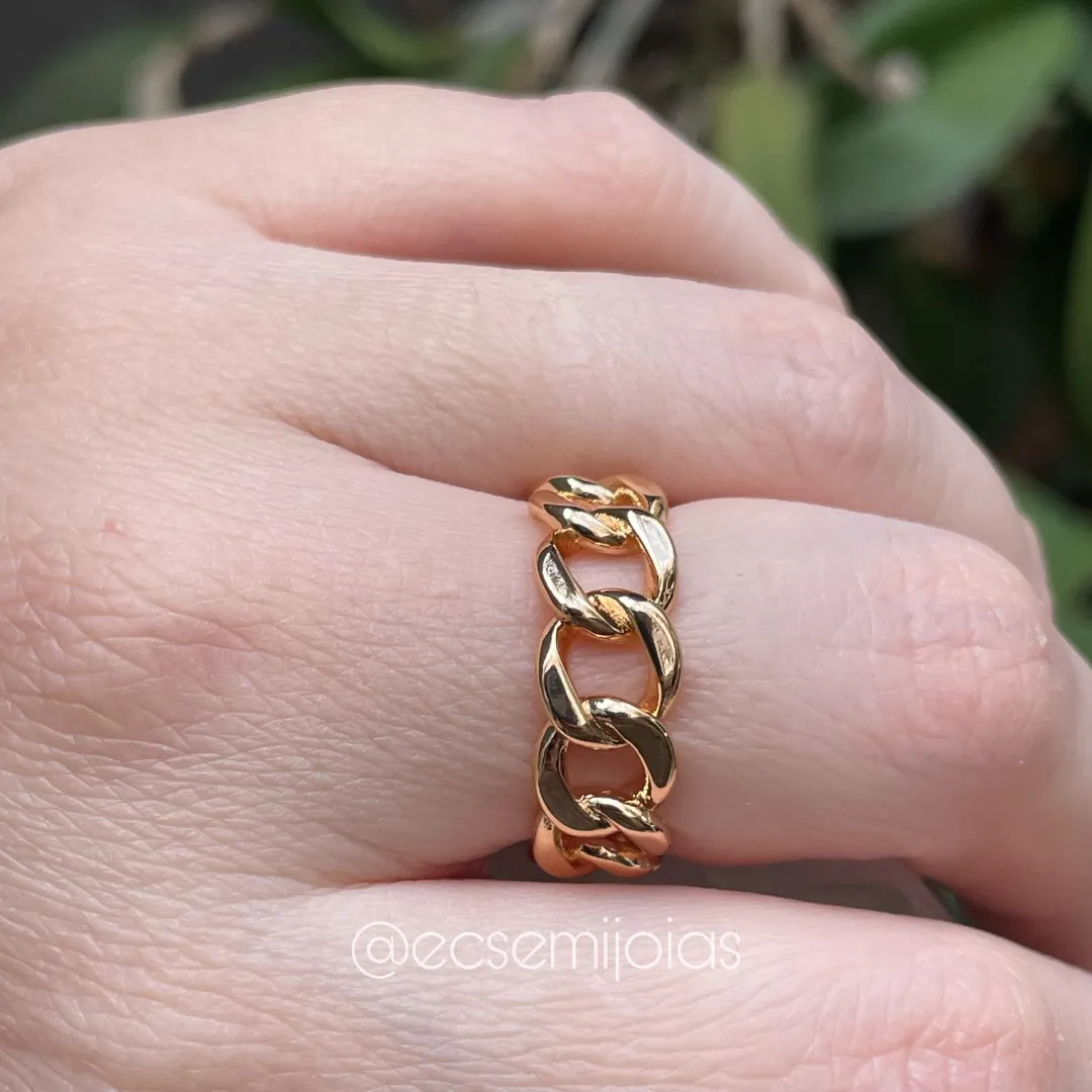 Anel de elos lisos vazados - banhado a ouro 18k