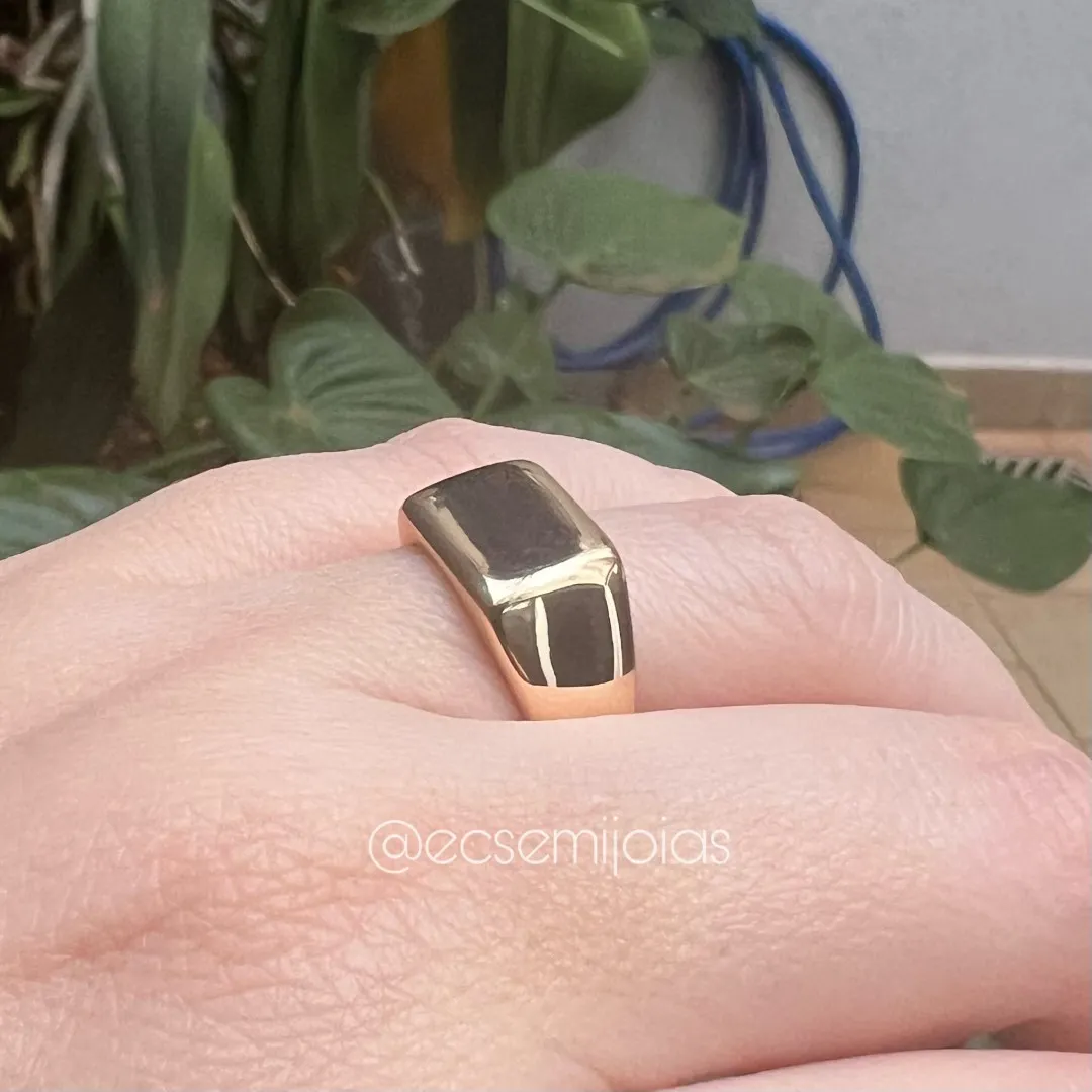 Anel retangular liso - banhado a ouro 18k