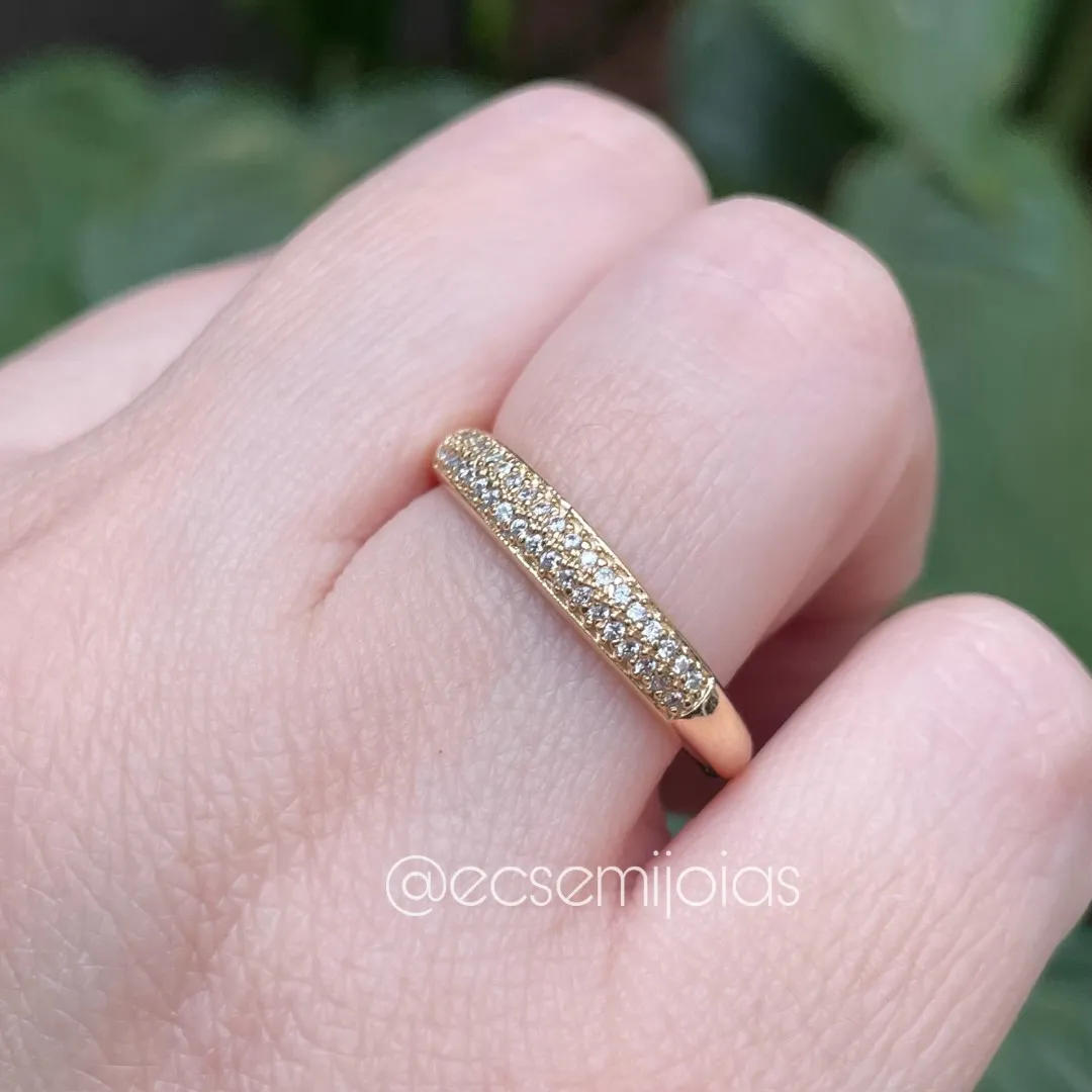 Aparador com 2 fileiras cravejadas duplo - banhado a ouro 18k