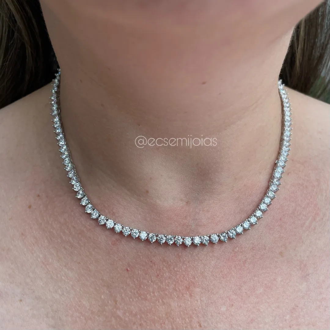 Colar riviera de 3 pontas 3mm - 42 cm - banhado a ródio branco